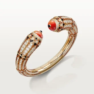 Armband i högklassig smyckesdesign – Roséguld, korall, onyx, svart lack, diamanter – Cartier