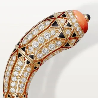 Armband i högklassig smyckesdesign – Roséguld, korall, onyx, svart lack, diamanter – Cartier