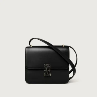 Axelväska, Mini, Double C De Cartier – Svart kalvskinn, guld- och svart emaljfinish – Cartier