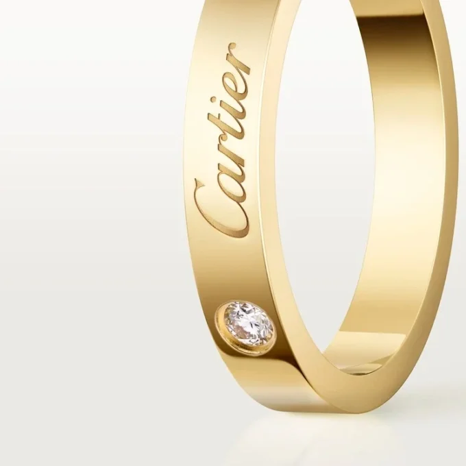 C De Cartier vigselring, 3 mm bredd, 1 diamant C De Cartier vigselring, 3 mm bredd, 1 diamant