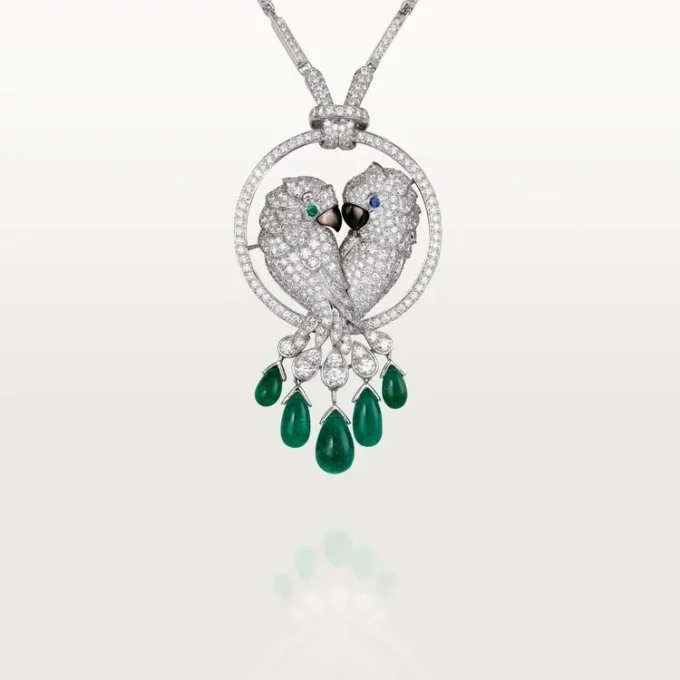 Faune Et Flore De Cartier-halsband, smaragddroppar, pavé Faune Et Flore De Cartier-halsband, smaragddroppar, pavé