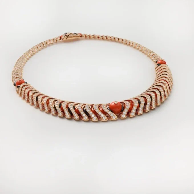 Geometrie & Contrastes-halsband, korall, pavé Geometrie & Contrastes-halsband, korall, pavé