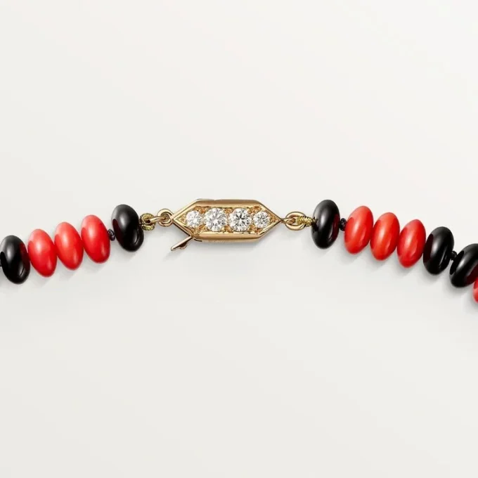 Högklassigt smycke – Halsband – Roséguld, korall, onyx, svart lack, diamanter – Cartier Högklassigt smycke – Halsband – Roséguld, korall, onyx, svart lack, diamanter – Cartier