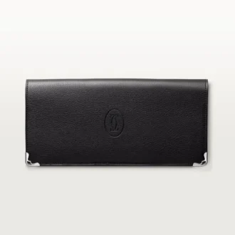 International Wallet med gussets, Must De Cartier – Svart kalvskinn, rostfritt stål – Cartier