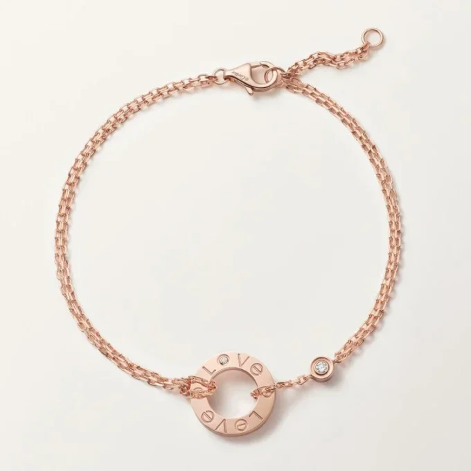 Love-armband, på kedja, 2 diamanter