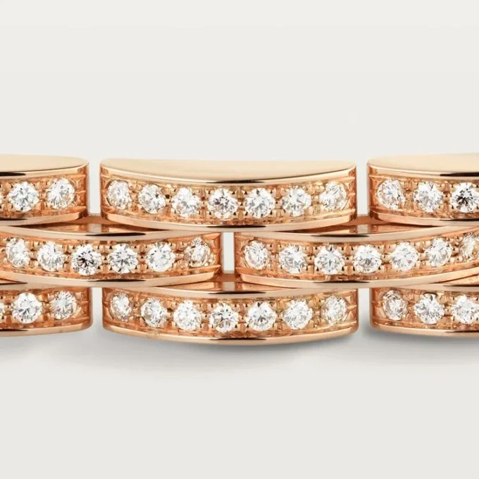 Maillon Panthere-armband, treradigt, pavé