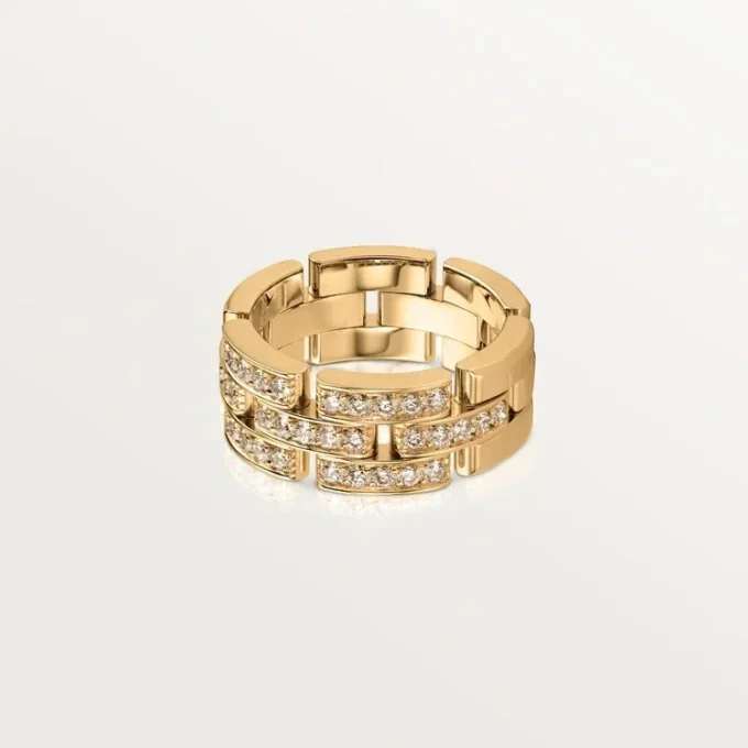 Maillon Panthere-ring, 3 halva rader med diamantbeläggning – gult guld, diamanter – Cartier Maillon Panthere-ring, 3 halva rader med diamantbeläggning – gult guld, diamanter – Cartier