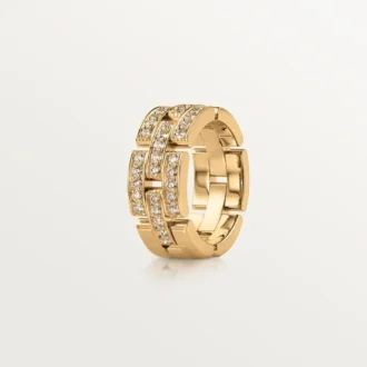 Maillon Panthere-ring, 3 halva rader med diamantbeläggning – gult guld, diamanter – Cartier