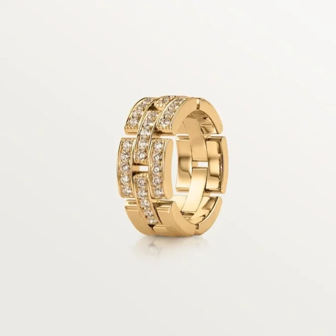 Maillon Panthere-ring, 3 halva rader med diamantbeläggning – gult guld, diamanter – Cartier Maillon Panthere-ring, 3 halva rader med diamantbeläggning – gult guld, diamanter – Cartier