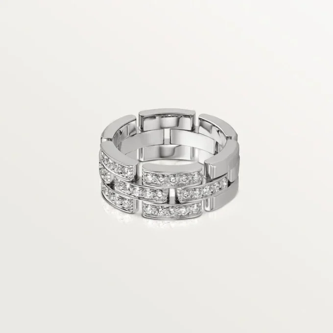 Maillon Panthere-ring, 3 rader med halvdiamantbeläggning – vitguld, diamanter – Cartier