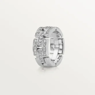 Maillon Panthere-ring, 3 rader med halvdiamantbeläggning – vitguld, diamanter – Cartier