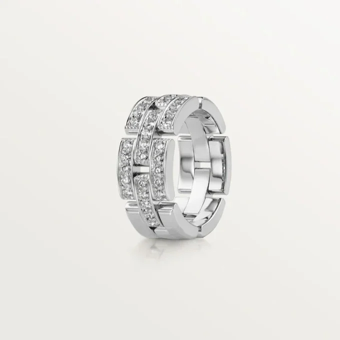 Maillon Panthere-ring, 3 rader med halvdiamantbeläggning – vitguld, diamanter – Cartier
