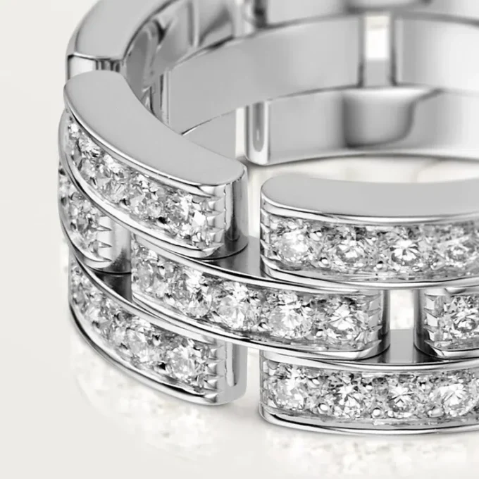 Maillon Panthere-ring, 3 rader med halvdiamantbeläggning – vitguld, diamanter – Cartier