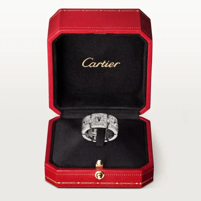 Maillon Panthere-ring, 3 rader med halvdiamantbeläggning – vitguld, diamanter – Cartier