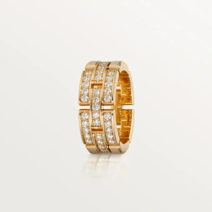 Maillon Panthere-ring, 3 rader med halvpavé – Roséguld, diamanter – Cartier