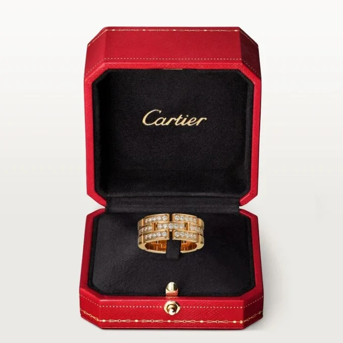 Maillon Panthere-ring, 3 rader med halvpavé – Roséguld, diamanter – Cartier