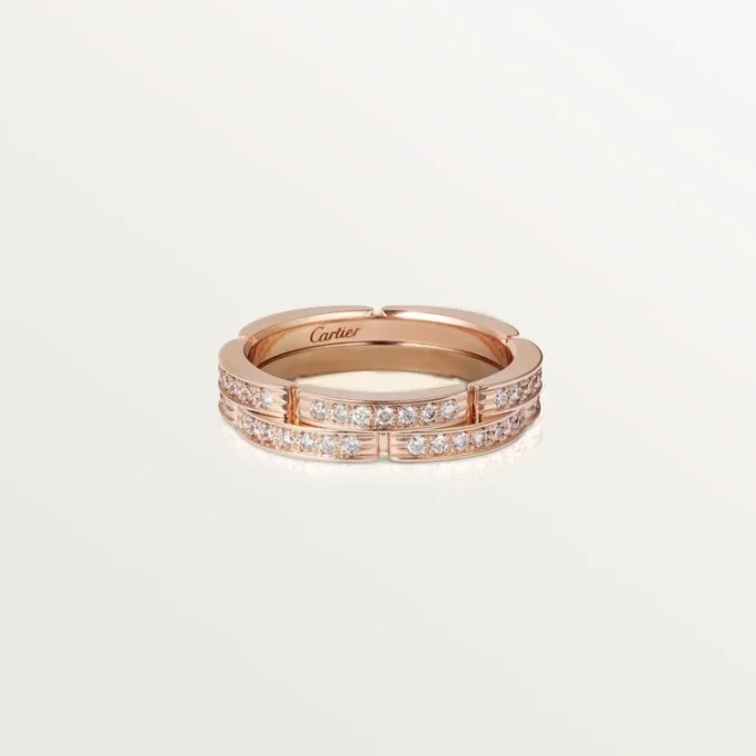 Maillon Panthere smal vigselring, 2 halva rader med diamantbeläggning – rosa guld, diamanter – Cartier