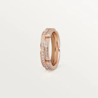 Maillon Panthere smal vigselring, 2 halva rader med diamantbeläggning – rosa guld, diamanter – Cartier