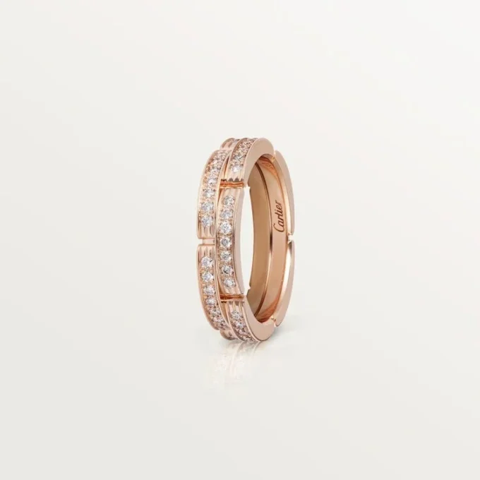 Maillon Panthere smal vigselring, 2 halva rader med diamantbeläggning – rosa guld, diamanter – Cartier