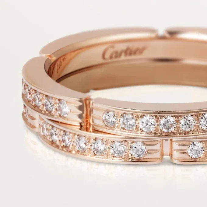 Maillon Panthere smal vigselring, 2 halva rader med diamantbeläggning – rosa guld, diamanter – Cartier