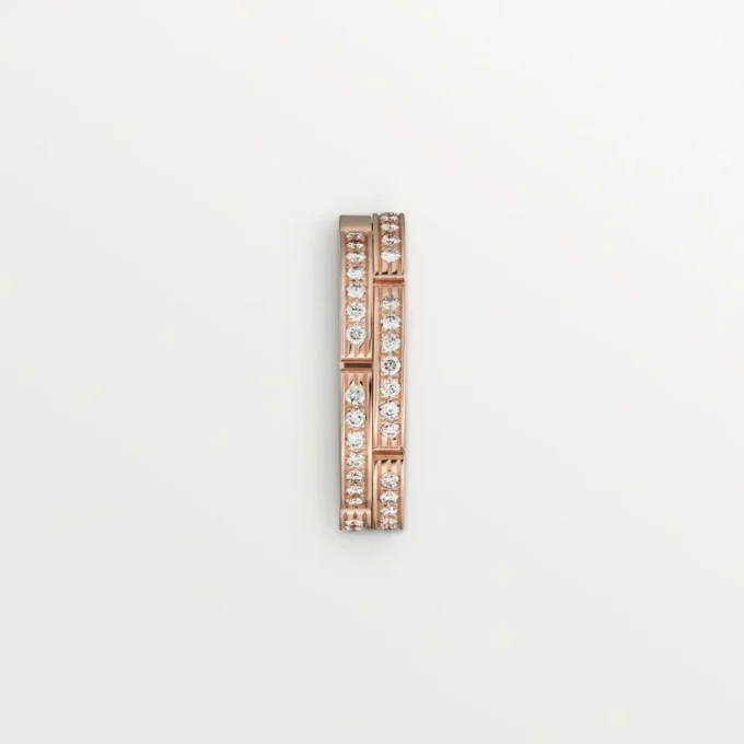 Maillon Panthere smal vigselring, 2 halva rader med diamantbeläggning – rosa guld, diamanter – Cartier