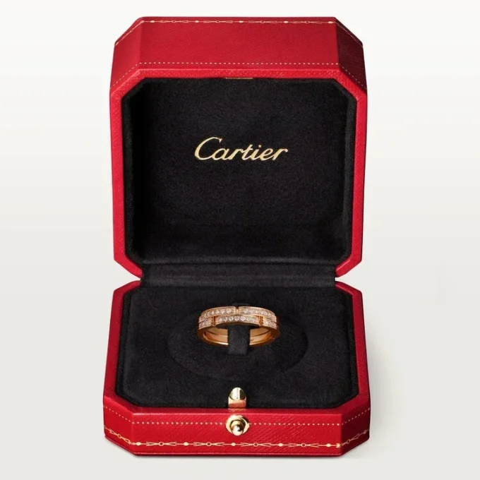 Maillon Panthere smal vigselring, 2 halva rader med diamantbeläggning – rosa guld, diamanter – Cartier