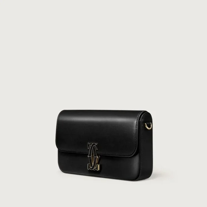 Mini-kedjeväska, Double C De Cartier – svart kalvskinn, guld- och svart emaljfinish – Cartier Mini-kedjeväska, Double C De Cartier – svart kalvskinn, guld- och svart emaljfinish – Cartier