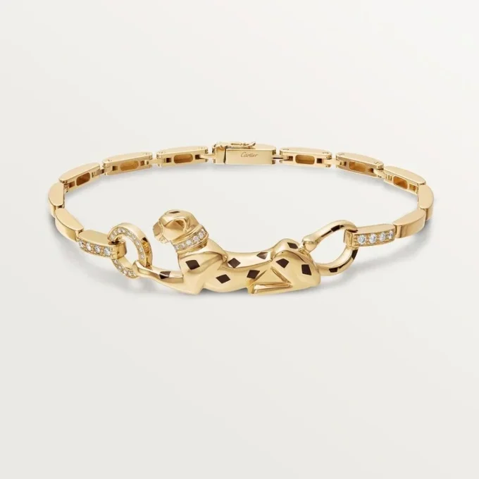 Panthere De Cartier-armband – gult guld, lack, diamant, tsavoritgranat, onyx – Cartier Panthere De Cartier-armband – gult guld, lack, diamant, tsavoritgranat, onyx – Cartier
