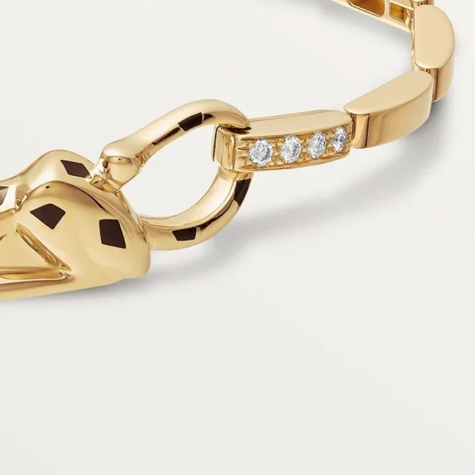 Panthere De Cartier-armband – gult guld, lack, diamant, tsavoritgranat, onyx – Cartier Panthere De Cartier-armband – gult guld, lack, diamant, tsavoritgranat, onyx – Cartier