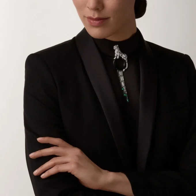 Panthere De Cartier-brosch – vitguld, smaragder, onyx, diamanter – Cartier Panthere De Cartier-brosch – vitguld, smaragder, onyx, diamanter – Cartier