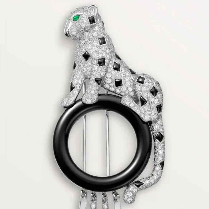 Panthere De Cartier-brosch – vitguld, smaragder, onyx, diamanter – Cartier Panthere De Cartier-brosch – vitguld, smaragder, onyx, diamanter – Cartier