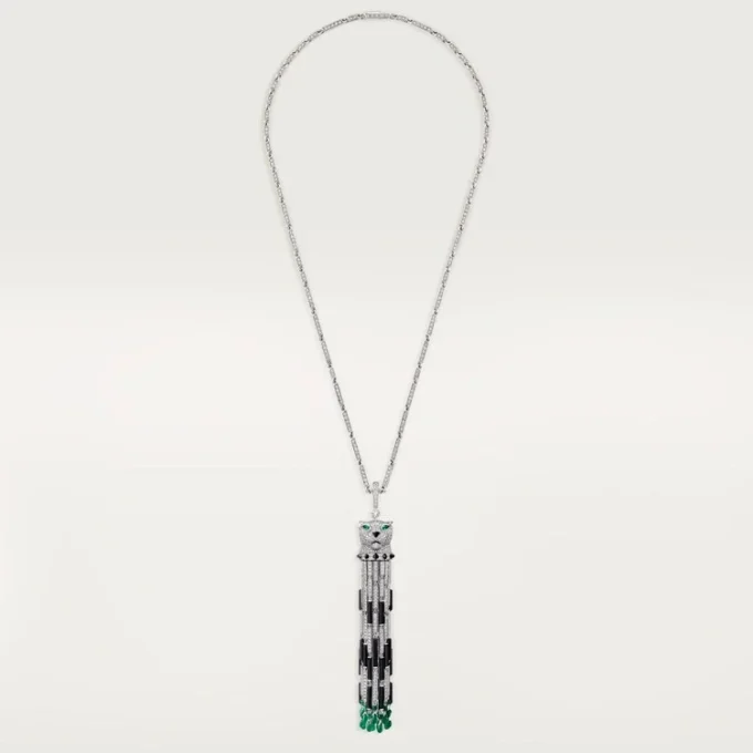 Panthere De Cartier långt halsband, smaragd, multi-wear, stor modell, pavé Panthere De Cartier långt halsband, smaragd, multi-wear, stor modell, pavé