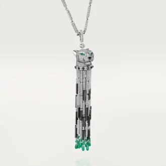 Panthere De Cartier långt halsband, smaragd, multi-wear, stor modell, pavé