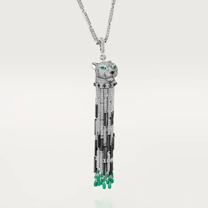 Panthere De Cartier långt halsband, smaragd, multi-wear, stor modell, pavé Panthere De Cartier långt halsband, smaragd, multi-wear, stor modell, pavé