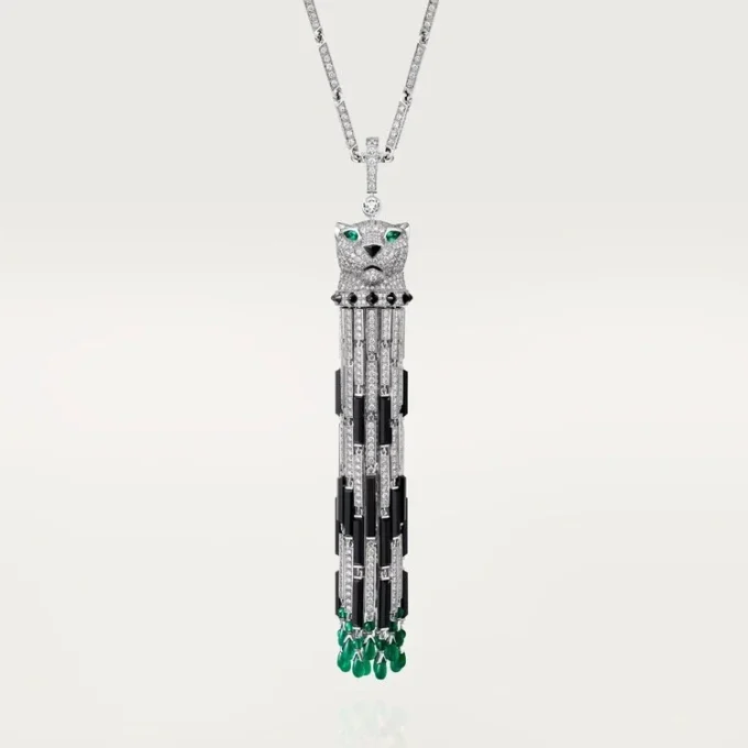Panthere De Cartier långt halsband, smaragd, multi-wear, stor modell, pavé Panthere De Cartier långt halsband, smaragd, multi-wear, stor modell, pavé