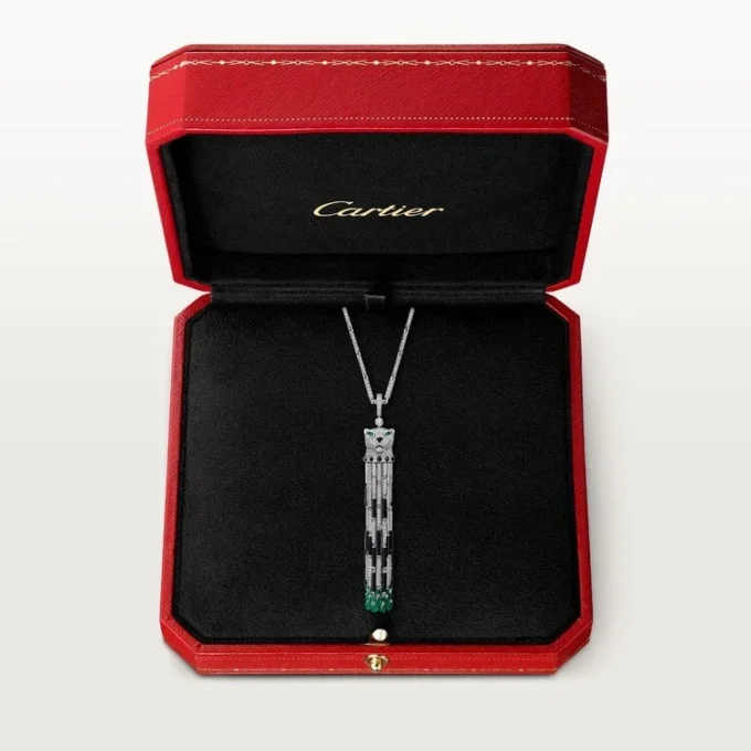 Panthere De Cartier långt halsband, smaragd, multi-wear, stor modell, pavé Panthere De Cartier långt halsband, smaragd, multi-wear, stor modell, pavé