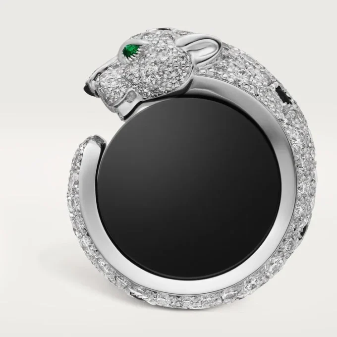 Panthere De Cartier manschettknappar – rodierat vitt guld, diamanter, smaragder, onyx – Cartier Panthere De Cartier manschettknappar – rodierat vitt guld, diamanter, smaragder, onyx – Cartier
