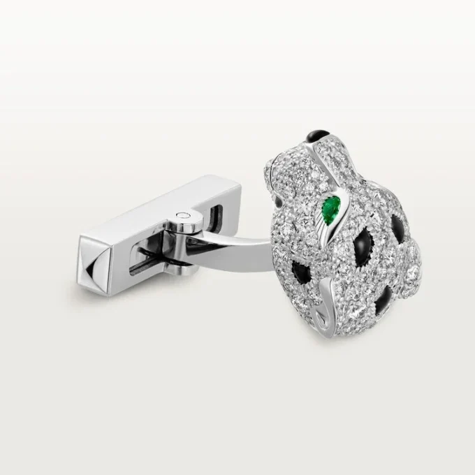 Panthere De Cartier manschettknappar – rodierat vitt guld, diamanter, smaragder, onyx – Cartier Panthere De Cartier manschettknappar – rodierat vitt guld, diamanter, smaragder, onyx – Cartier