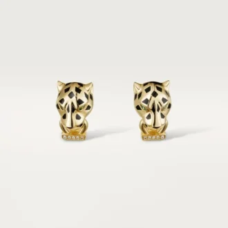 Panthere De Cartier-örhängen – gult guld, lack, diamanter, tsavoritgranater, onyx – Cartier Panthere De Cartier-örhängen – gult guld, lack, diamanter, tsavoritgranater, onyx – Cartier