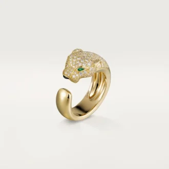 Panthere De Cartier-ring – gult guld, diamanter, smaragder, onyx – Cartier