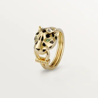 Panthere De Cartier-ring – gult guld, lack, diamanter, tsavoritgranat – Cartier