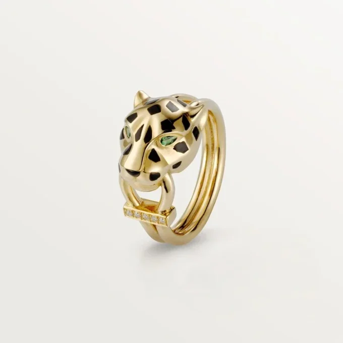 Panthere De Cartier-ring – gult guld, lack, diamanter, tsavoritgranat – Cartier Panthere De Cartier-ring – gult guld, lack, diamanter, tsavoritgranat – Cartier