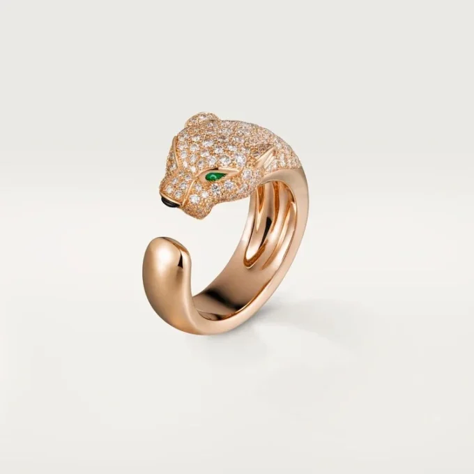 Panthere De Cartier-ring – Roséguld, diamanter, smaragder, onyx – Cartier