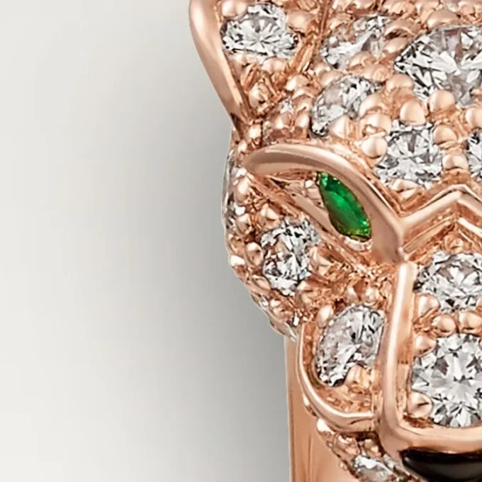 Panthere De Cartier-ring – roséguld, onyx, smaragder, diamanter – Cartier