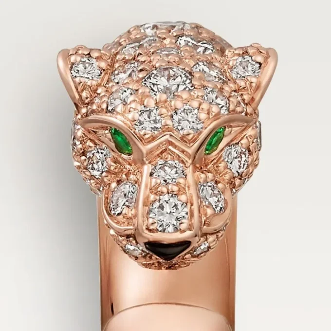 Panthere De Cartier-ring – roséguld, onyx, smaragder, diamanter – Cartier