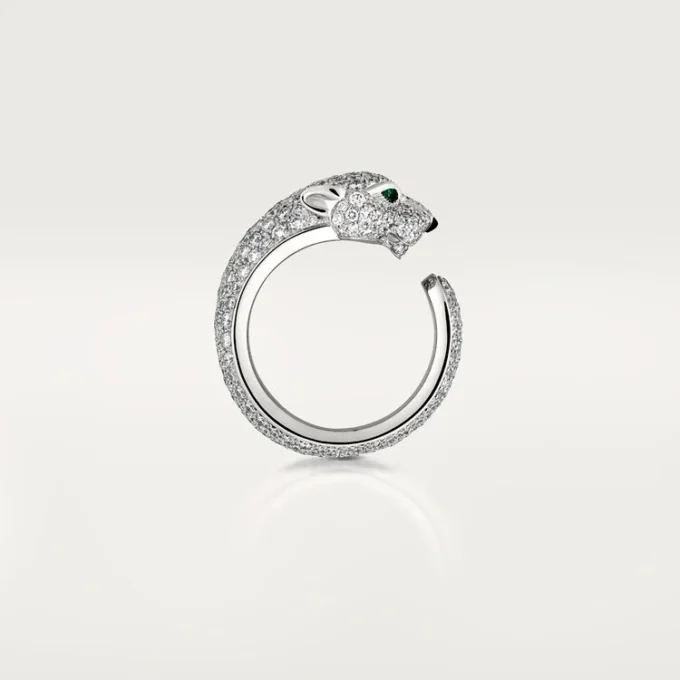 Panthere De Cartier-ring – vitguld, diamanter, smaragder, onyx – Cartier