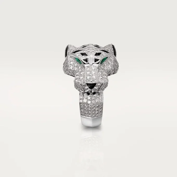 Panthere De Cartier-ring – vitguld, diamanter, smaragder, onyx – Cartier