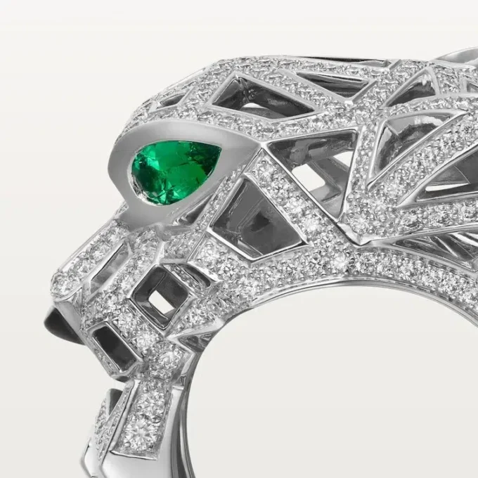 Panthere De Cartier-ring – vitguld, onyx, smaragder, diamanter – Cartier