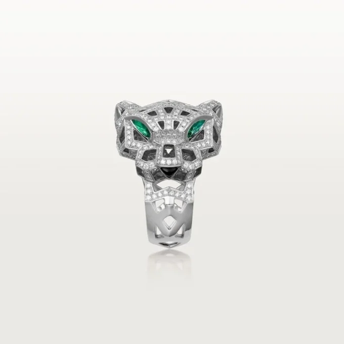 Panthere De Cartier-ring – vitguld, onyx, smaragder, diamanter – Cartier