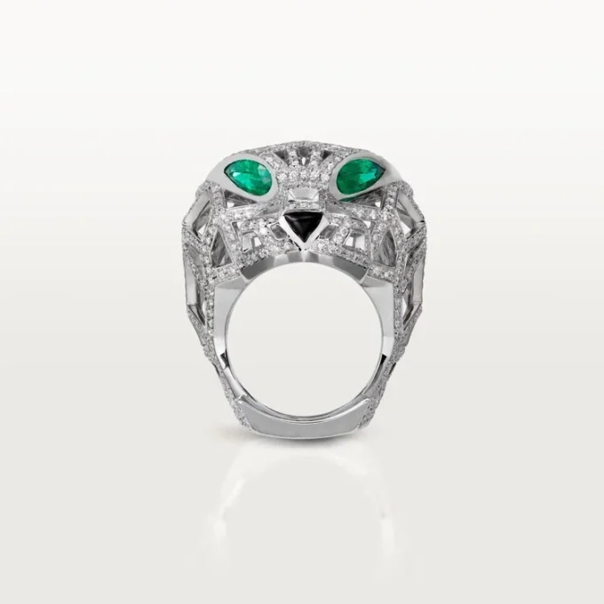 Panthere De Cartier-ring – vitguld, smaragder, onyx, diamanter – Cartier
